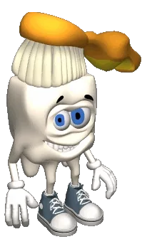 Ilustración de un diente sonriente con gorro de cepillo, la mascota de la clínica