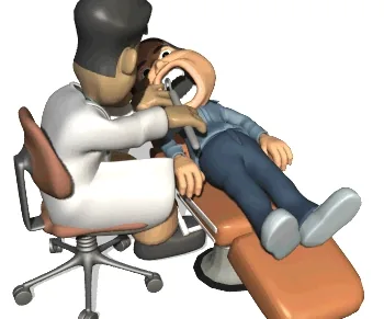 Ilustración de un dentista atendiendo a un paciente en la unidad dental